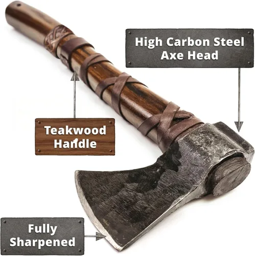 Miniatura 5 de Norse Tradesman Hacha de lanzamiento vikingo de 14 pulgadas, hacha nórdica totalmente afilada, cabeza de hacha de acero al carbono con punto de cruz