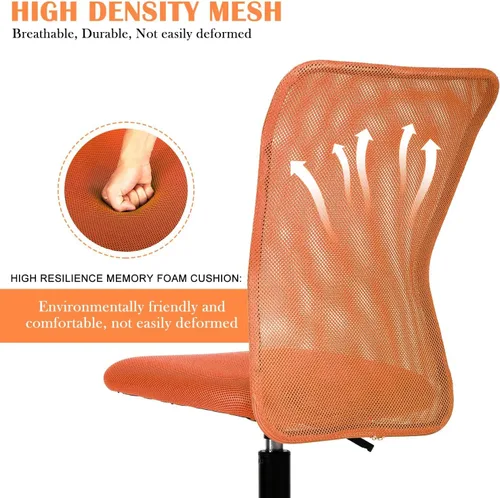 Miniatura 3 de Sillas ergonómicas, bonita silla de escritorio de oficina ajustable sin brazos con respaldo de malla y asiento grueso suave, cómoda silla giratoria