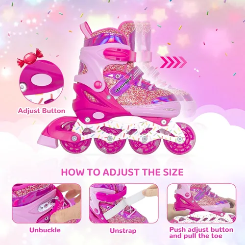 Miniatura 2 de Mammygol Patines en línea para niñas y niños, 4 tamaños ajustables para niñas de 3 a 12 años con ruedas iluminadas y protección de seguridad, regalo