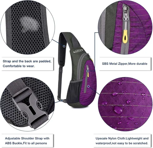 Miniatura 5 de G4Free - Bolso bandolera para hombres y mujeres, mochila pequeña de pecho y hombro ligera para viajes, actividades al aire libre y deportes (Morado)