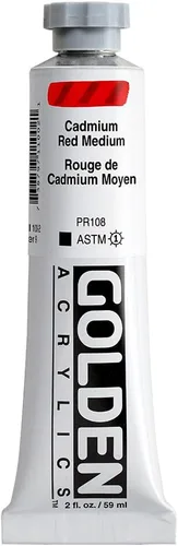 GOLDEN Acrílicos de cuerpo pesado, rojo cadmio mediano, tubo de 2 onzas líquidas, pintura acrílica profesional, opaco Rojo cadmio medio