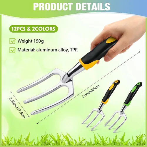 Miniatura 2 de Yaocom 12 piezas de rastrillos de mano, mini cultivador de jardín de alta resistencia, rastrillo pequeño de 11 pulgadas con mango para excavar