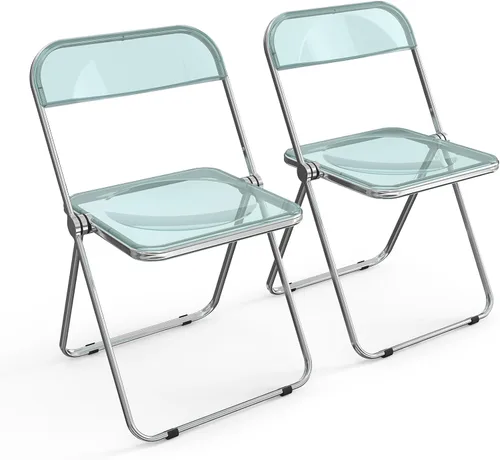 VINGLI Paquete de 2 sillas plegables de acrílico, silla transparente plegable y apilable, panel de plástico y marco cromado de metal, capacidad de