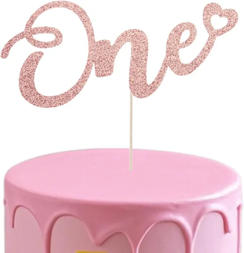 Miniatura 10 de ALISSAR Decoración dorada de doble cara con purpurina para el primer cumpleaños, decoración de pastel para primer cumpleaños de niño y niña, primer