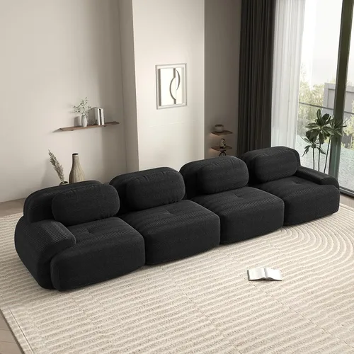 Miniatura 27 de Sofá biplaza moderno de 80 pulgadas para sala de estar, sofá de pana en forma de nube con asiento profundo, sofá modular negro, sofás de dos plazas