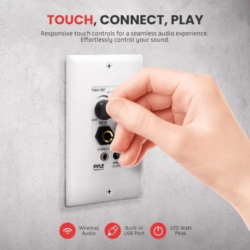 Miniatura 2 de Pyle Receptor BT Inalámbrico de Pared – Receptor de Control de Audio de 100W para Pared con Amplificador Integrado, Entradas USB/Micrófono/Aux