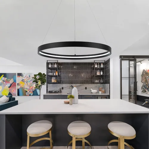 Miniatura 5 de Lámparas de araña LED modernas en negro, lámparas de araña LED contemporáneas regulables de 1 anillo, lámpara colgante LED moderna para sala