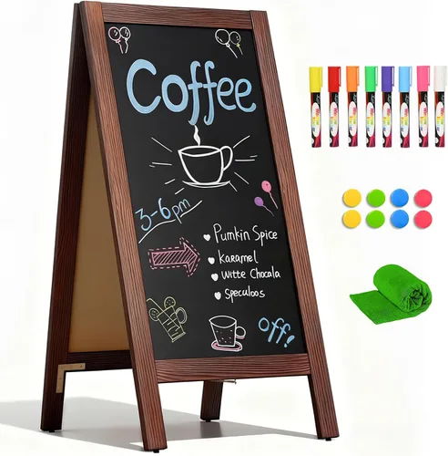 Miniatura 14 de 4 THOUGHT Pizarra magnética de doble cara en forma de A de 40"x20", tablero de sándwich independiente de madera de pino macizo para restaurantes