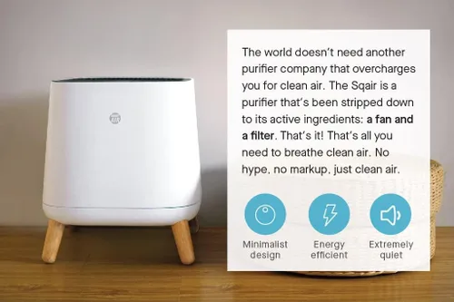 Miniatura 7 de Smart Air (AKA Smart Health) Purificador de aire Sqair H13 HEPA y carbón activado Limpia hasta 900 pies cuadrados/30 minutos, 23-52 dB Para