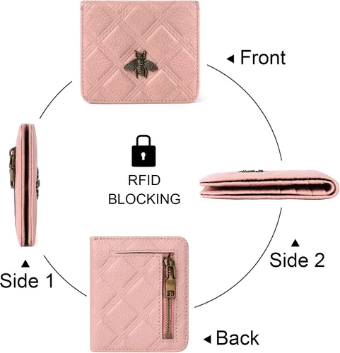 Miniatura 5 de Billetera para mujer, con bloqueo RFID, pequeña, compacta, plegable, de piel auténtica, con bolsillo, mini carteras para mujeres