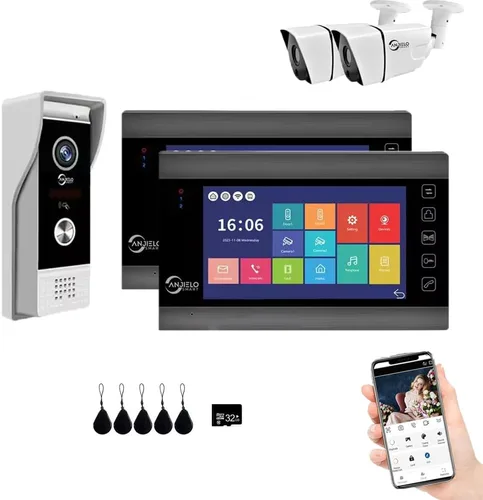 Miniatura 9 de ANJIELO SMART Timbre de video de apartamento, monitor de pantalla táctil HD de 1080P (negro), cámara de timbre para exteriores, timbre de timbre