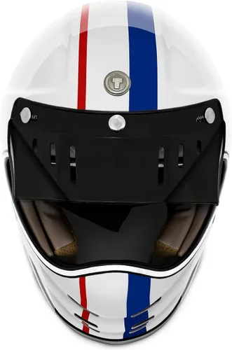 Miniatura 5 de TORC T3/Baja - Casco de motocicleta de fibra de vidrio retro clásico de cara completa con aprobación DOT y ECE Lealtad blanca brillante
