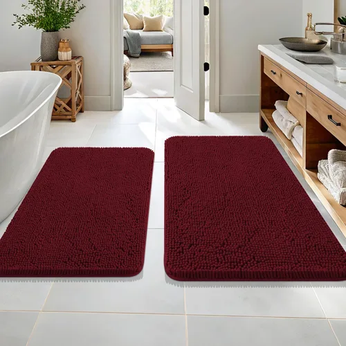 Miniatura 45 de OLANLY Juego de alfombras de baño de 2 piezas, alfombras de baño de chenilla suave y absorbente y alfombra de contorno en forma de U para inodoro