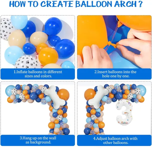 Miniatura 5 de Juego de 118 globos azules y naranjas de tercer cumpleaños, globos de pata de perro, suministros para fiestas de cumpleaños Blue3