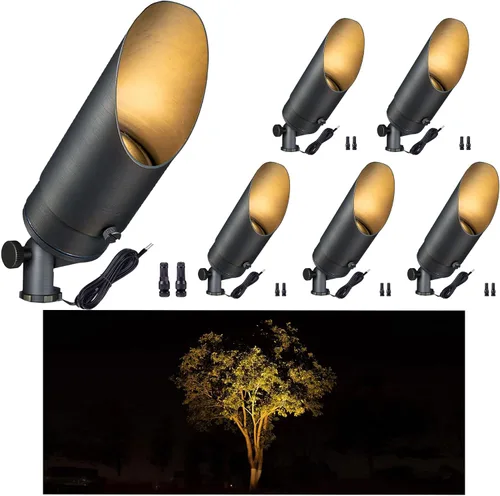 Miniatura 32 de Gardenreet Focos de paisaje de latón de bajo voltaje, luz LED para exteriores de 12 V, luces con cable IP65 impermeables, bronce antiguo