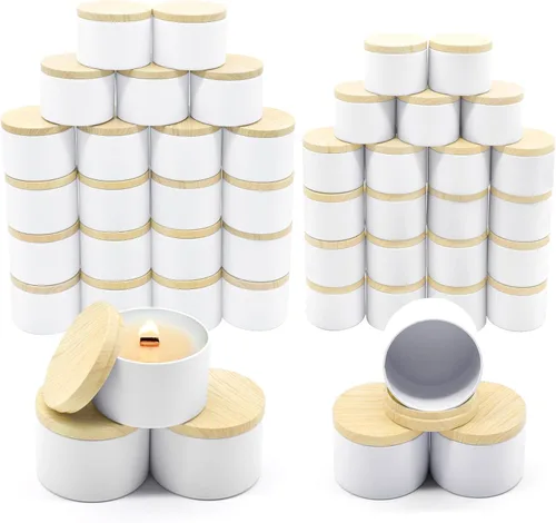 Miniatura 16 de Paquete de 12 tarros de velas, latas de velas de 8 onzas con tapas, tarros de velas de metal vacíos para hacer velas a granel, color negro Negro