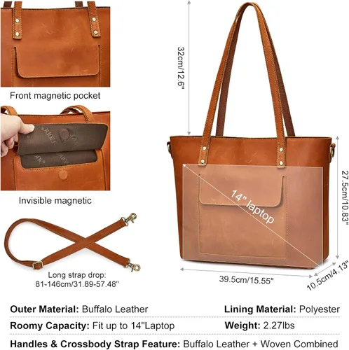 Miniatura 10 de S-ZONE Bolso bandolera vintage de cuero genuino para mujer