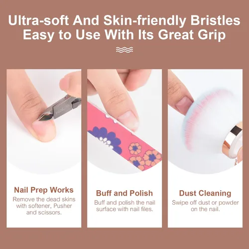 Miniatura 5 de KADS Cepillo para polvo de uñas, cepillo de maquillaje con forma de flor, base de cristal, cepillo de limpieza de uñas, herramienta de cepillo