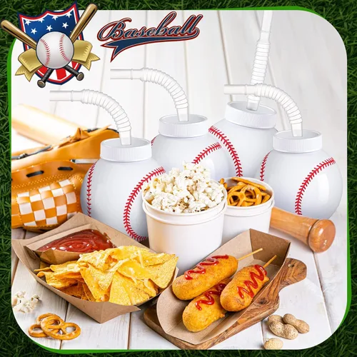 Miniatura 4 de Eaasty Vasos con forma de pelota de béisbol a granel con pajitas y tapas, 10 onzas de plástico reutilizables para fiesta de béisbol, regalos