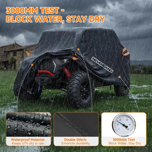 Miniatura 5 de NEVERLAND cobertor impermeable universal UTV para vehículo utilitario, también para Polaris Can-Am, Yamaha, Honda, Suzuki, BMW y Kawasaki, Negro