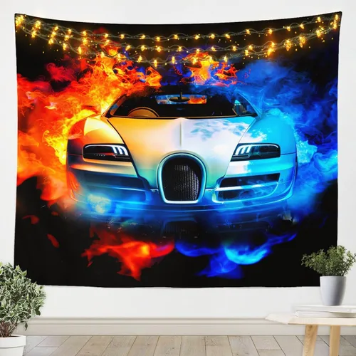 Feelyou Tapiz de auto deportivo Yin Yang, tapiz para colgar en la pared para niños, niñas, hombres, deportes extremos, decoración fresca de carreras