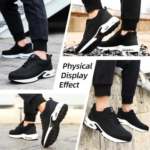 Miniatura 6 de GLANOUDUN Zapatos de punta de acero para hombre, zapatos de trabajo negros, zapatos de seguridad ligeros para hombres, zapatos de seguridad