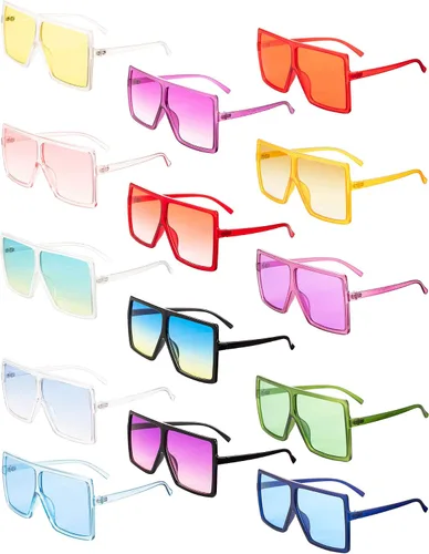 Frienda 14 pares de lentes de sol cuadrados de gran tamaño con parte superior plana de gran tamaño para mujer Como se muestra en la imagen
