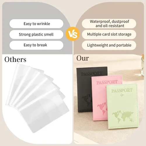 Miniatura 6 de 3 soportes para pasaporte para viajes, funda de pasaporte familiar, soporte para libro de pasaporte con rosa, negro y verde para tarjeta de crédito