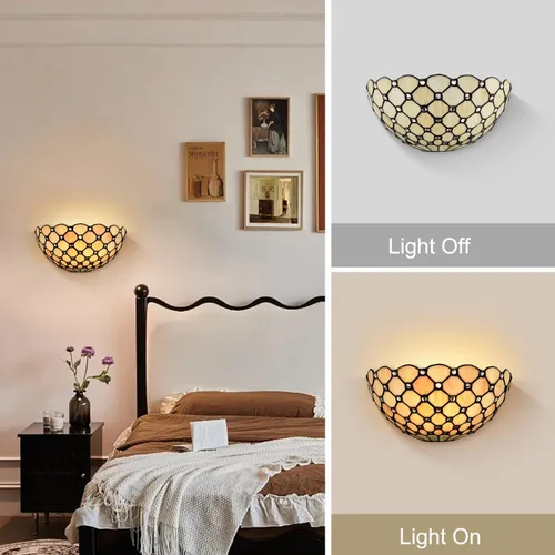 Miniatura 4 de DEYNITE Tiffany - Aplique de pared negro antiguo, pantalla de vitral con cuentas de cristal para baño, dormitorio, pasillo, pasillo, decoración