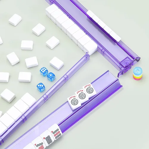 Miniatura 7 de Soporte y empujador todo en uno para Mahjong, combo de soporte y empujador de acrílico transparente, soportes modernos para fichas de Majiang Morado