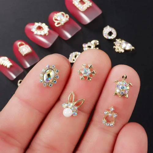 Miniatura 5 de 1 paquete de 50 diamantes de imitación dorados para uñas 3D para uñas acrílicas, joyas de uñas para arte de uñas, gemas de uñas #-Tono dorado-50