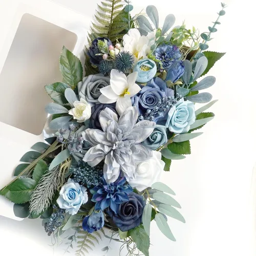 Muhanjia Juego de caja combinada de flores artificiales y vegetación de estilo vintage, flores falsas para ramo de novia de boda, decoración de