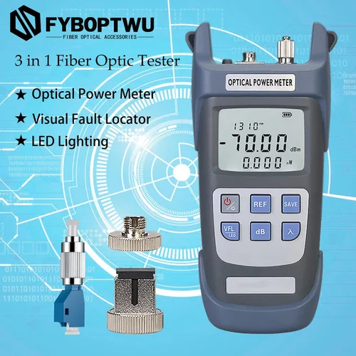 Miniatura 2 de 1pc 3 en 1 función probador de fibra óptica medidor de potencia óptica portátil (FC/SC/ST) y localizador visual de fallas VFL 1mw y LED, OPM
