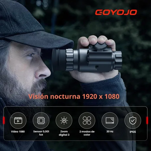 Miniatura 3 de GOYOJO Gafas de visión nocturna monocular montadas en casco, NVG HD 1080P con zoom 3X e infrarrojo ajustable, IP66 impermeable para caza, NVG 1080P