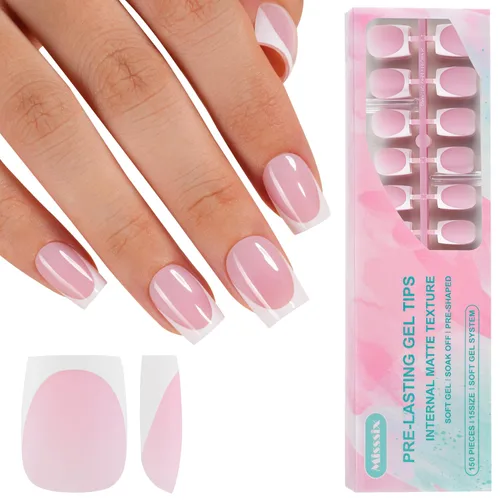 Miniatura 9 de Misssix Puntas de uñas de gel francesas negras, 240 piezas de puntas francesas de uñas postizas largas cuadradas, no es necesario limar, puntas 3