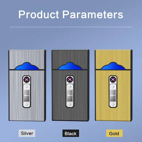 Miniatura 4 de Caja de cigarrillos de aluminio con encendedor eléctrico, encendedor USB recargable, regalo para mujeres, hombres, padre, madre (negro)