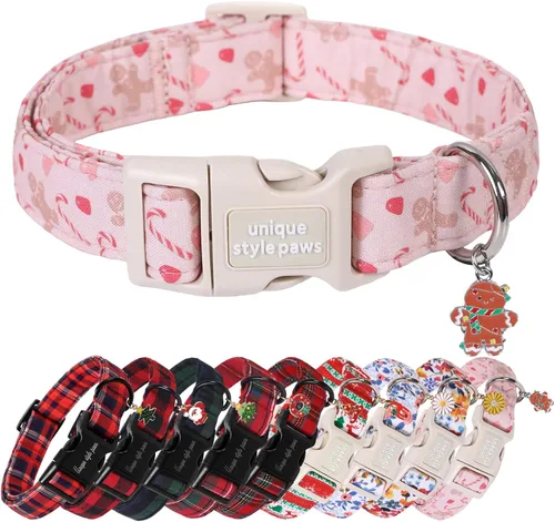 Miniatura 17 de Collar de perro de Navidad de Unique Style Paws con hebilla de plástico y colgante, a cuadros rojo y negro, collares de algodón para cachorros