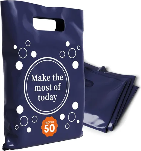 Miniatura 17 de Bolsas de plástico con asas – Bolsas de mercancía de 12 x 15 pulgadas para pequeñas empresas – Bolsas troqueladas para compras minoristas y Negro
