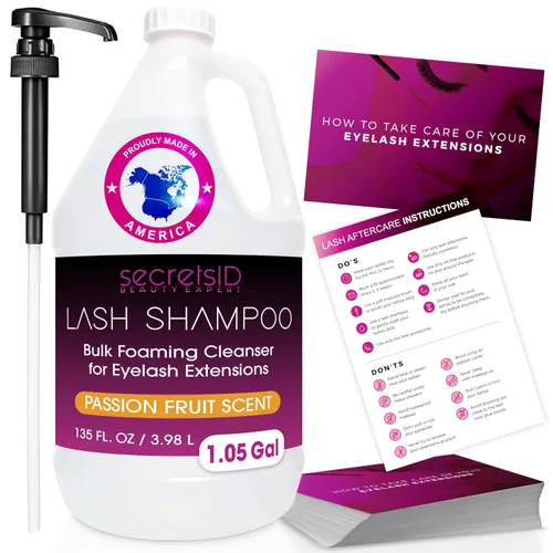 Miniatura 13 de Champú profesional de pestañas para extensiones – 2 litros de recarga ecológica a granel + 50 tarjetas de cuidado posterior – Limpiador de pestañas