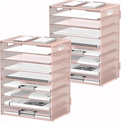 Miniatura 10 de DALTACK - Organizador de escritorio con bandeja de cartas de 9 niveles con asas, organizador de archivos de malla, organizador de escritorio