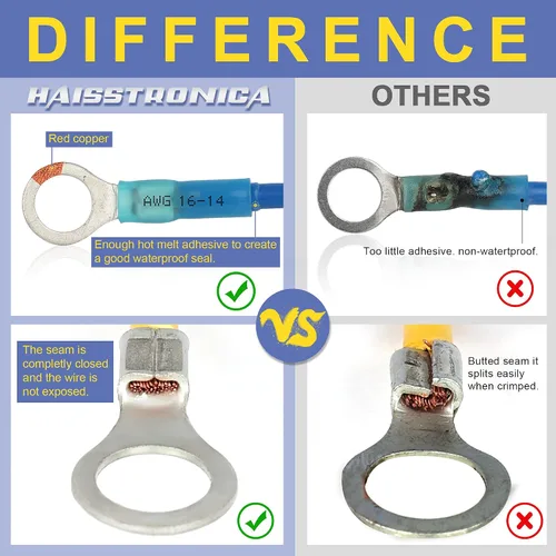 Miniatura 4 de Haisstronica - Juego de 280 conectores de cable termoencogible grado marino, kit de conectores eléctricos de cobre rojo estañado, horquilla, pala