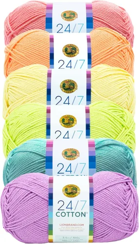 Miniatura 114 de Lion Brand Yarn, Hilo ligero mercerizado de algodón 24/7 para tejer, ganchillo y manualidades, Almirante, 1 paquete, 185 yardas de fibra natural