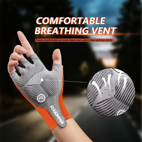 Miniatura 5 de Guantes de ciclismo para hombres y mujeres, guantes de ciclismo sin dedos, antideslizantes, 0.197 in, acolchados, absorben los golpes, transpirables