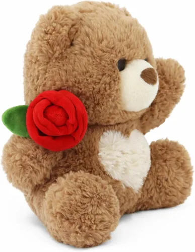 Miniatura 2 de Juguete de peluche de oso de peluche, oso de rosa y corazón, juguete de peluche romántico, perfecto para cumpleaños de niños y niñas (marrón)