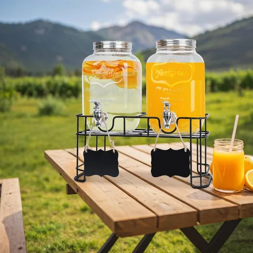 Miniatura 7 de Paquete de 2 dispensadores de bebidas de vidrio de 1 galón para fiestas - Dispensador de bebidas a prueba de fugas con soporte, grifo, cilindro