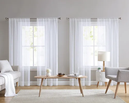 Miniatura 9 de Laura Ashley Cortinas traslúcidas blancas con bolsillo para barra, cada panel mide 38 pulgadas de ancho x 84 pulgadas de largo, Lehman, 4 paneles