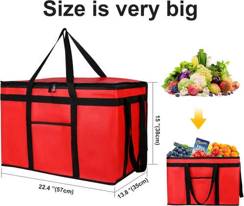 Miniatura 4 de Bolsa de entrega de alimentos aislada de alta calidad de 23 x 14 x 15 pulgadas, bolsa de suministro de catering impermeable para entrega de Rojo