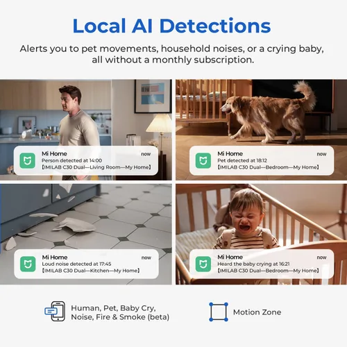 Miniatura 5 de IMILAB Cámara de seguridad 3K+3K para interiores, cámara de doble lente para mascotas/perro/bebé con aplicación Xiaomi Home, cámara de habitación