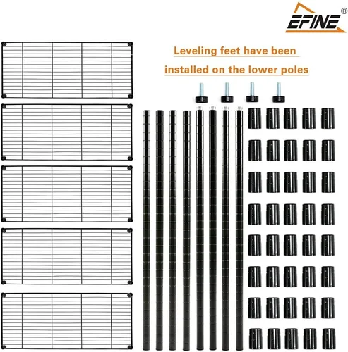 Miniatura 8 de EFINE - Estantería de 5 estantes con forros para estantes, ajustables, estantes de alambre de metal, capacidad de carga de 150 libras por estante