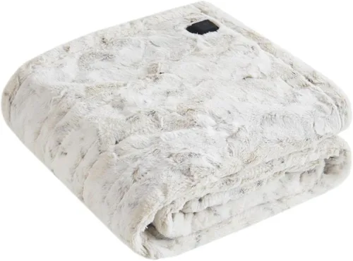 Beautyrest Zuri - Poncho manta eléctrica reversible de piel sintética de leopardo de las nieves a visón, ponible, apagado automático, prácticamente